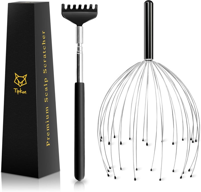 TIPKON Head Massager 28 Fingers Scalp Massager Head Scratcher, Back Massage Back Scratcher, Stocking Stuffers for Scalp and Body Massage (Black) - Image 1